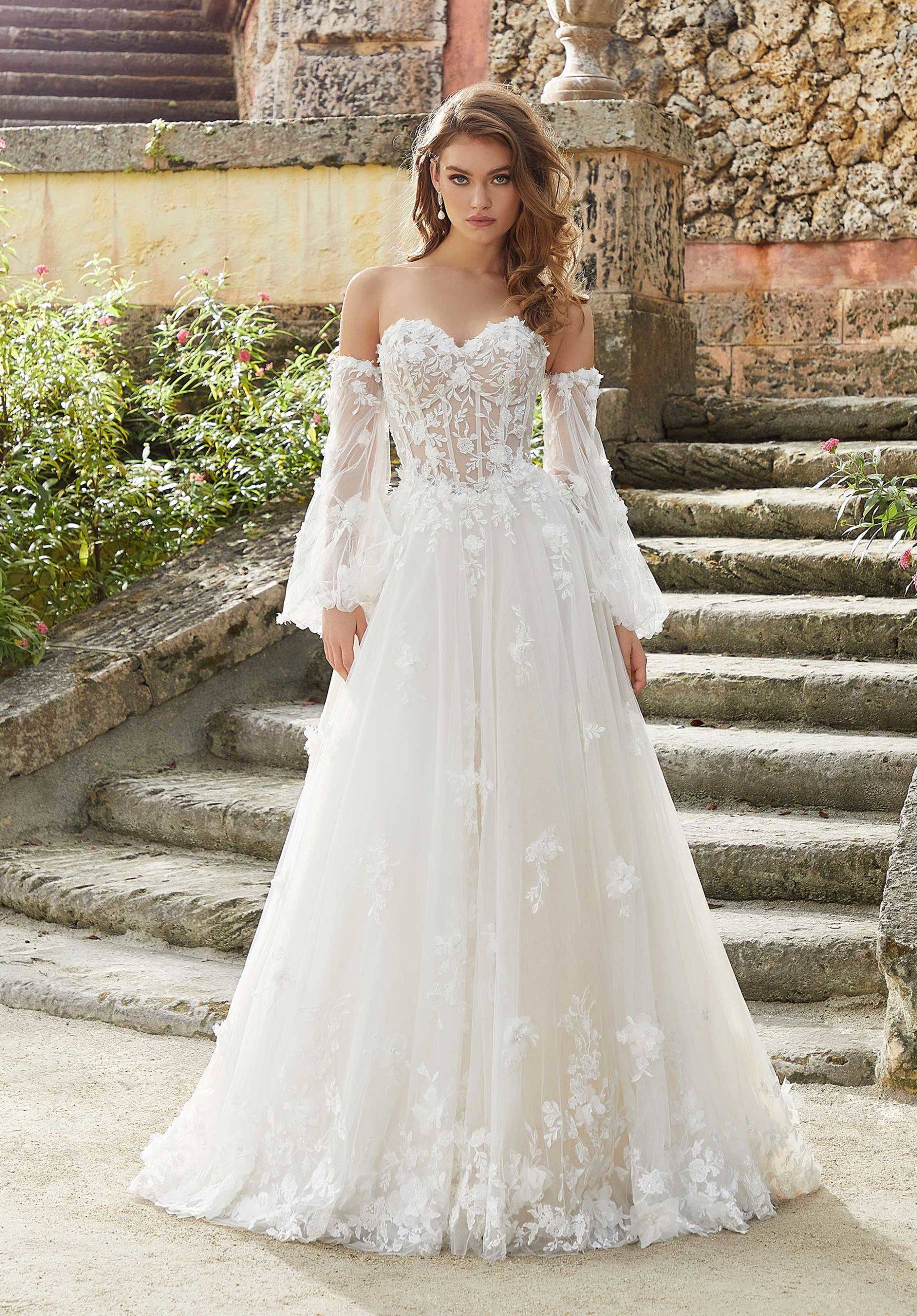 Model in white bridal dress