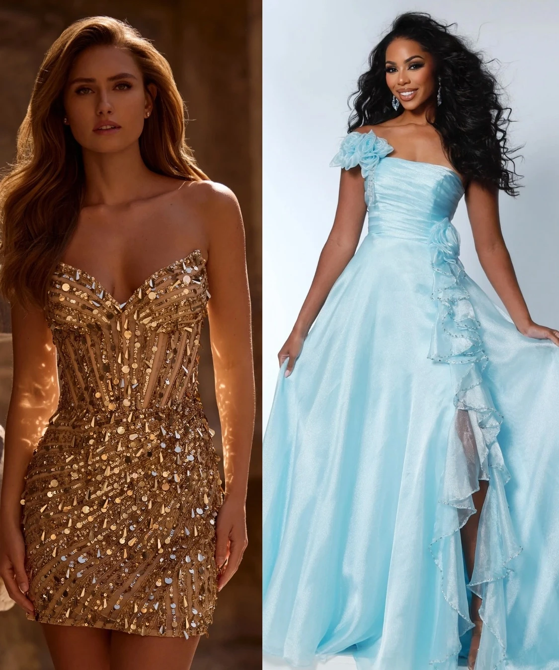 Model in McKenzie Jade orange Prom Dress